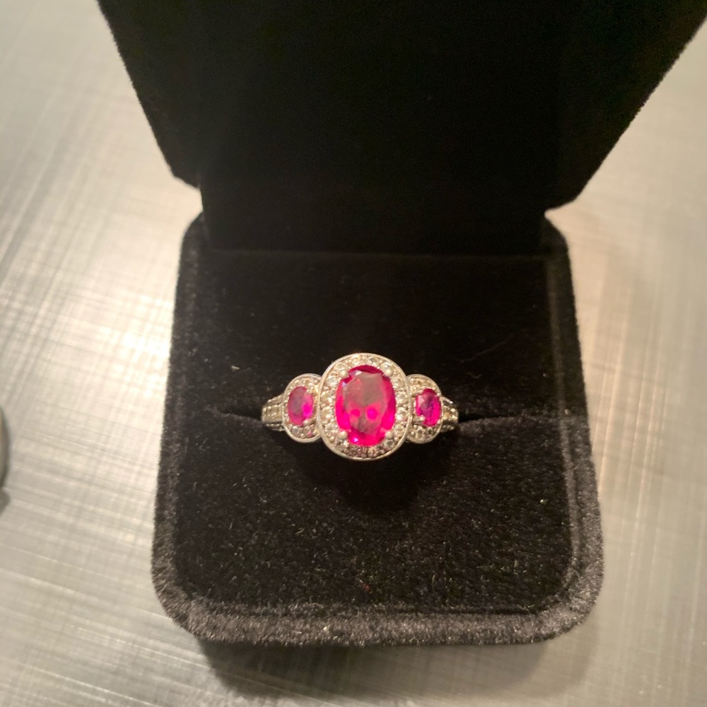 Lab created Ruby & white sapphires sterling silver